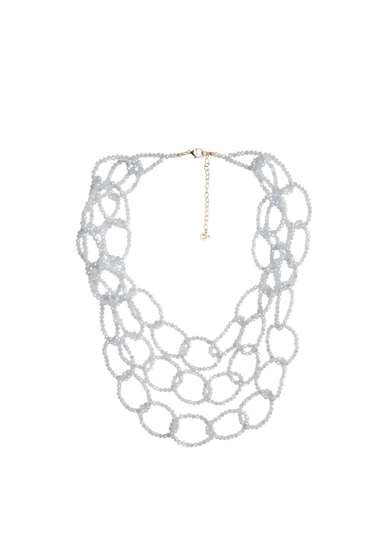Collana multi fili strutturata con pietre in vetro grigio Celeste
