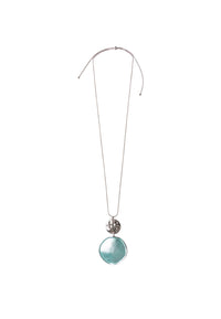 Collana lunga a catena snake con pendente circolare smaltato celeste Silver/celeste