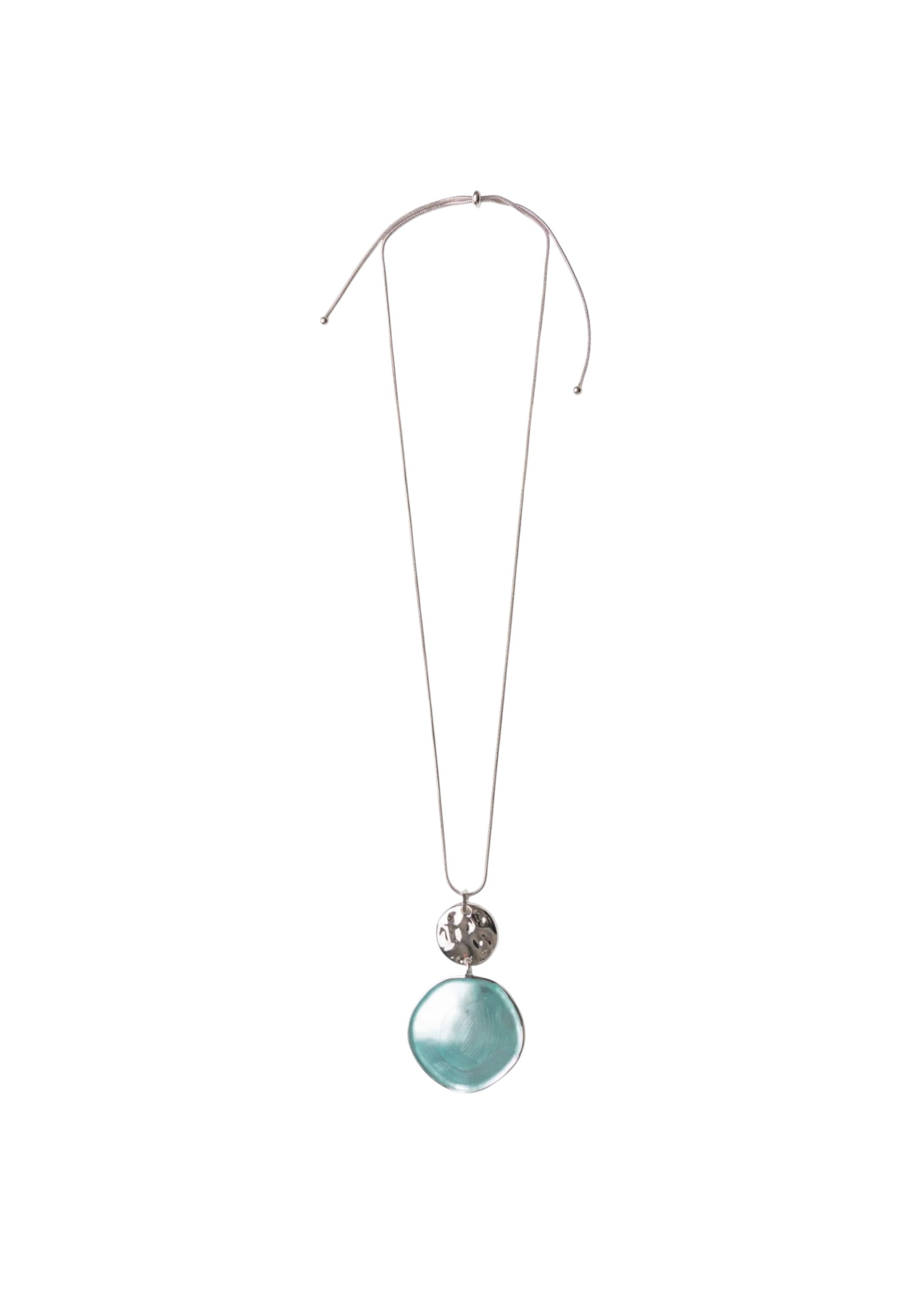 Collana lunga a catena snake con pendente circolare smaltato celeste Silver/celeste