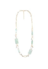 Collana lunga a catena con pietre rettangolari in acrilico verde Oro/celeste
