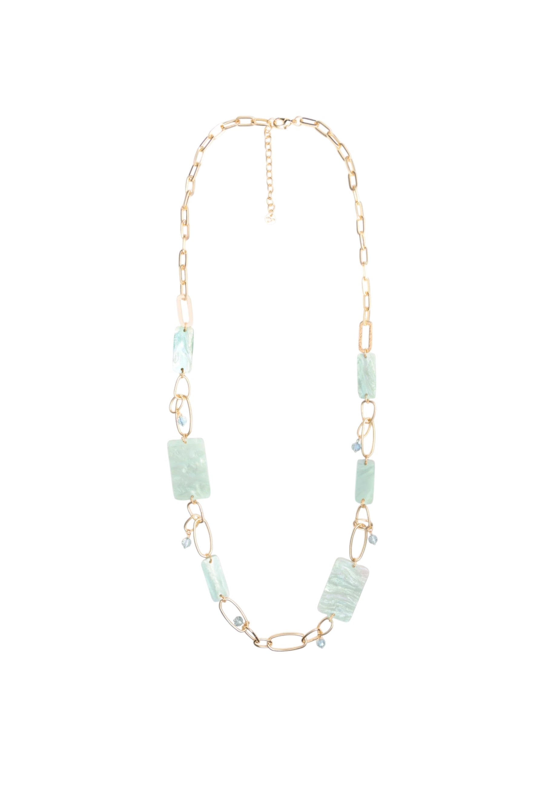 Collana lunga a catena con pietre rettangolari in acrilico verde Oro/celeste