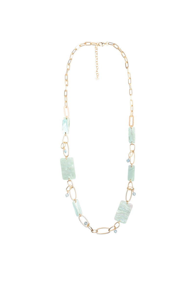 Collana lunga a catena con pietre rettangolari in acrilico verde Oro/celeste