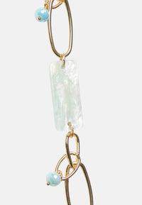 Collana lunga a catena con pietre rettangolari in acrilico verde Oro/celeste