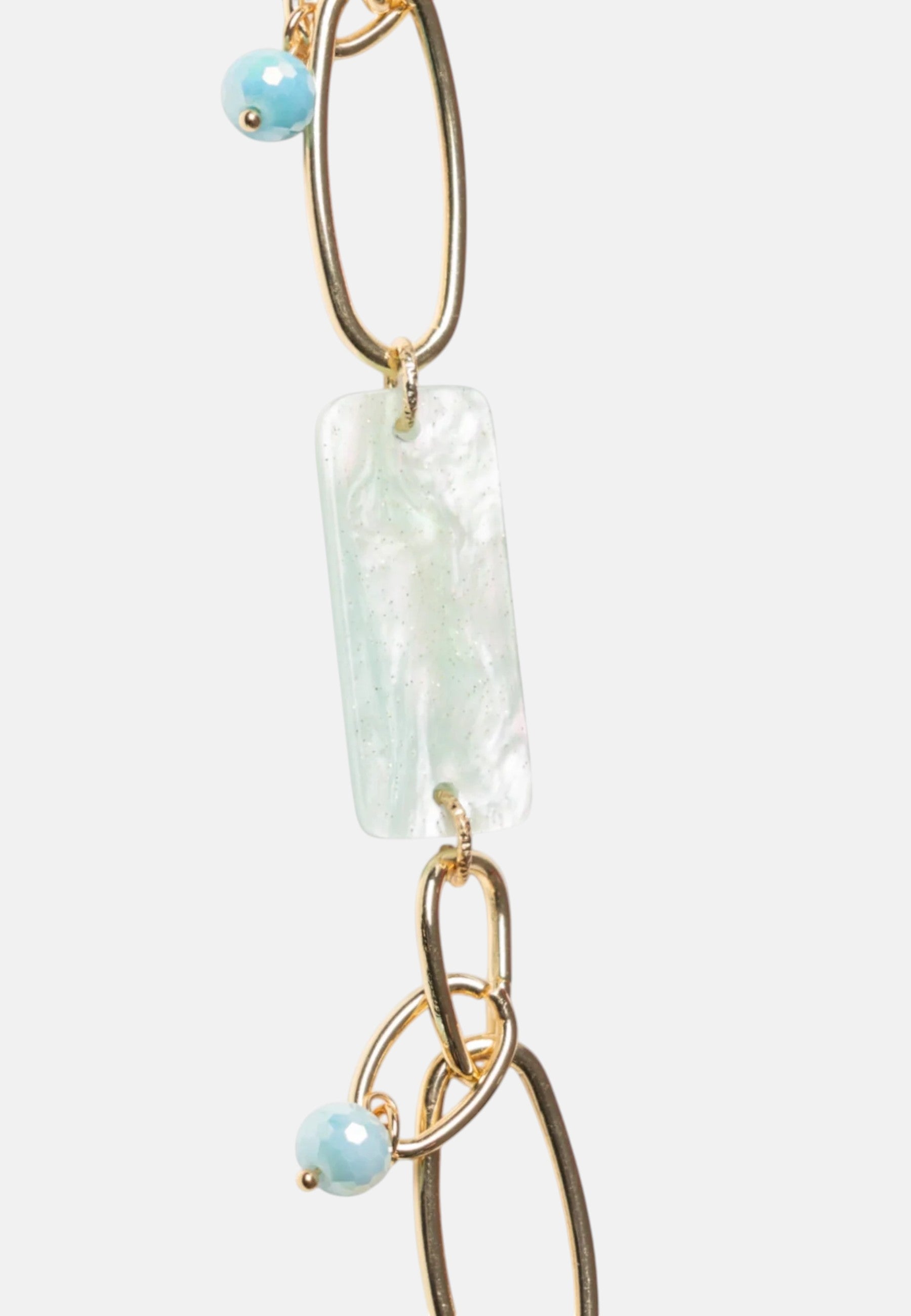 Collana lunga a catena con pietre rettangolari in acrilico verde Oro/celeste
