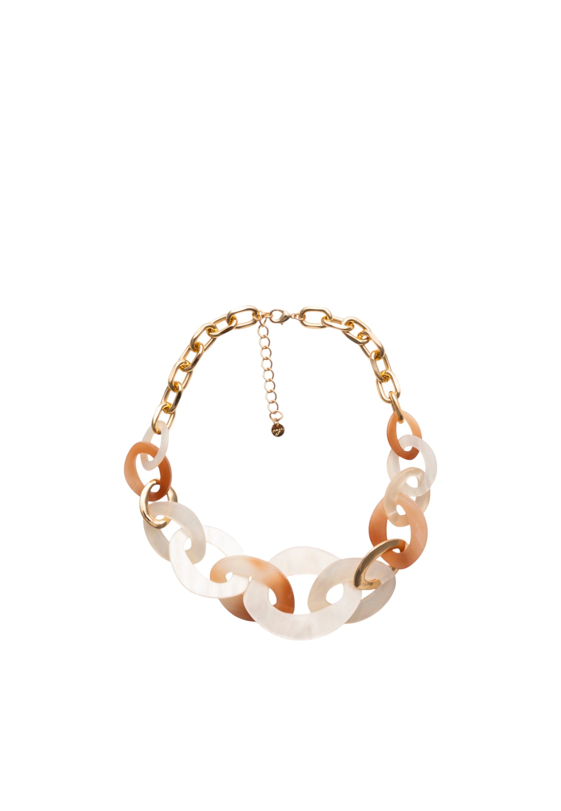Collana girocollo a catena con inserti in acrilico ovali tono beige Oro/bianco/beige