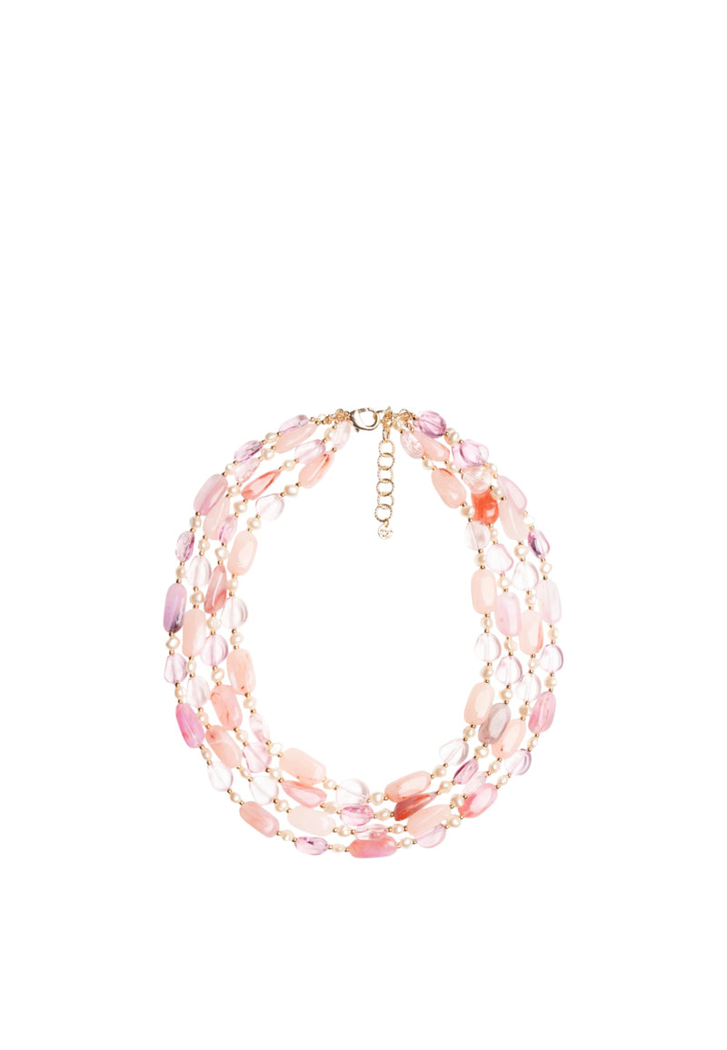 Collana girocollo multi filo con pietre vetro ed acrilico tono rosa Rosa/lilla