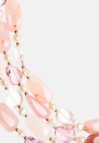 Collana girocollo multi filo con pietre vetro ed acrilico tono rosa Rosa/lilla