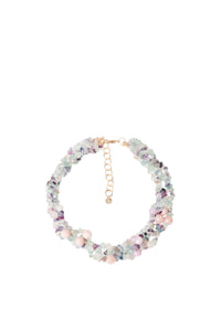 Collana girocollo con intreccio di pietre dure grigie e rosa Multicolor