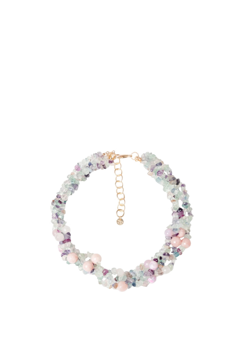 Collana girocollo con intreccio di pietre dure grigie e rosa Multicolor