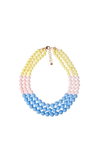 Collana girocollo a tre fili con sfere in acrilico multicolore Blu/rosa/giallo