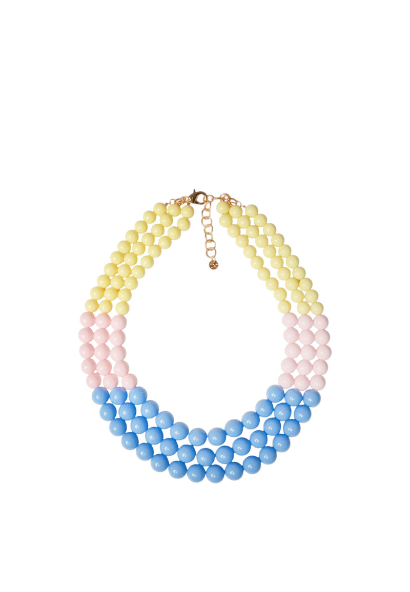 Collana girocollo a tre fili con sfere in acrilico multicolore Blu/rosa/giallo