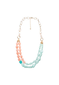 Collana lunga a due fili con pietre in acrilico verde acqua e rosa Celeste/rosa