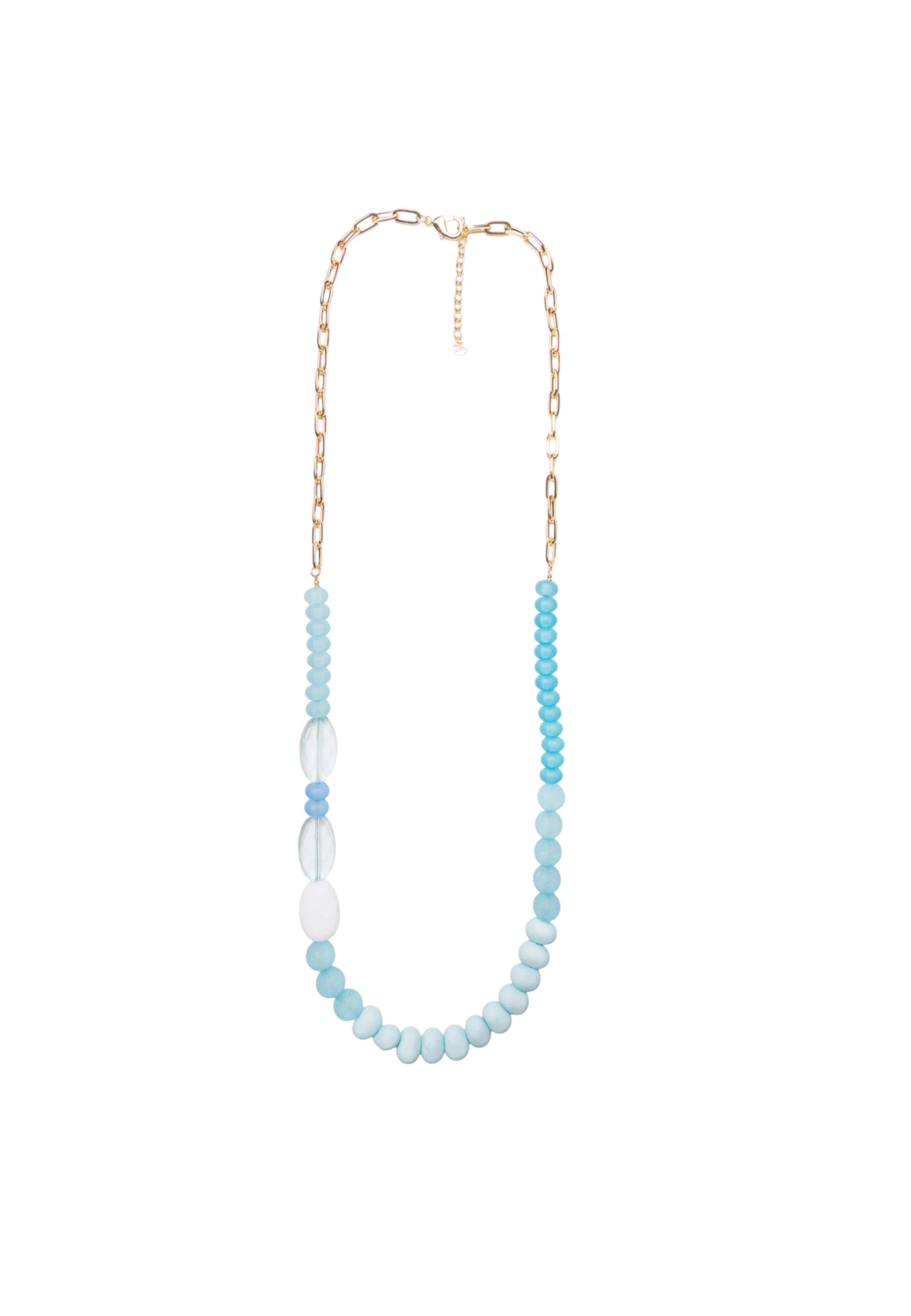 Collana lunga a catena con pietre in acrilico celeste Blu