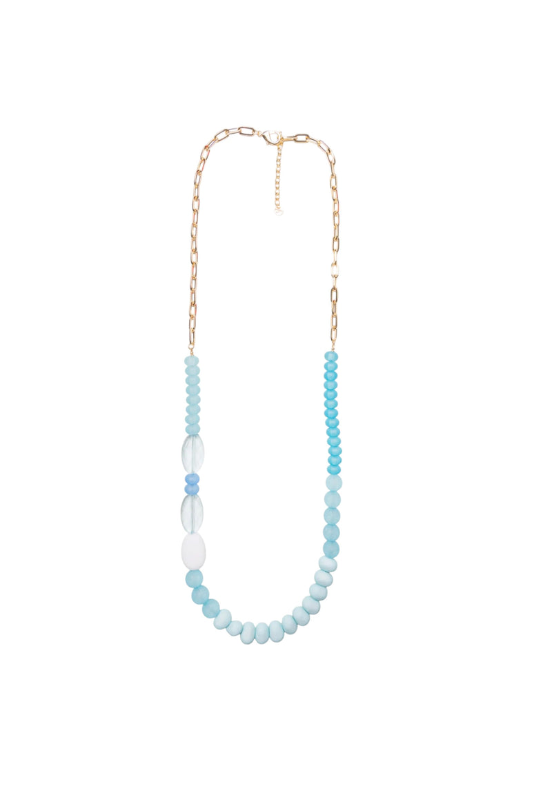Collana lunga a catena con pietre in acrilico celeste Blu