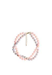 Collana girocollo con due fili di sfere in acrilico lucide rosa e grigio Rosa/grigio