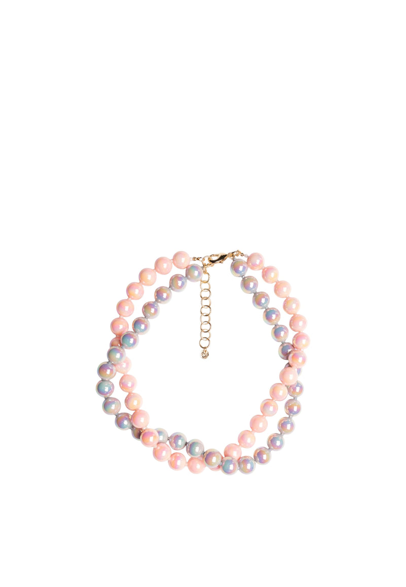 Collana girocollo con due fili di sfere in acrilico lucide rosa e grigio Rosa/grigio