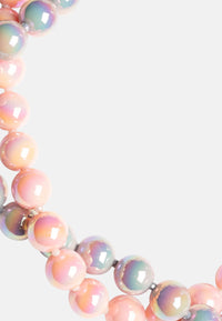 Collana girocollo con due fili di sfere in acrilico lucide rosa e grigio Rosa/grigio