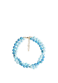Collana girocollo con due fili di sfere in acrilico lucide tono blu Blu