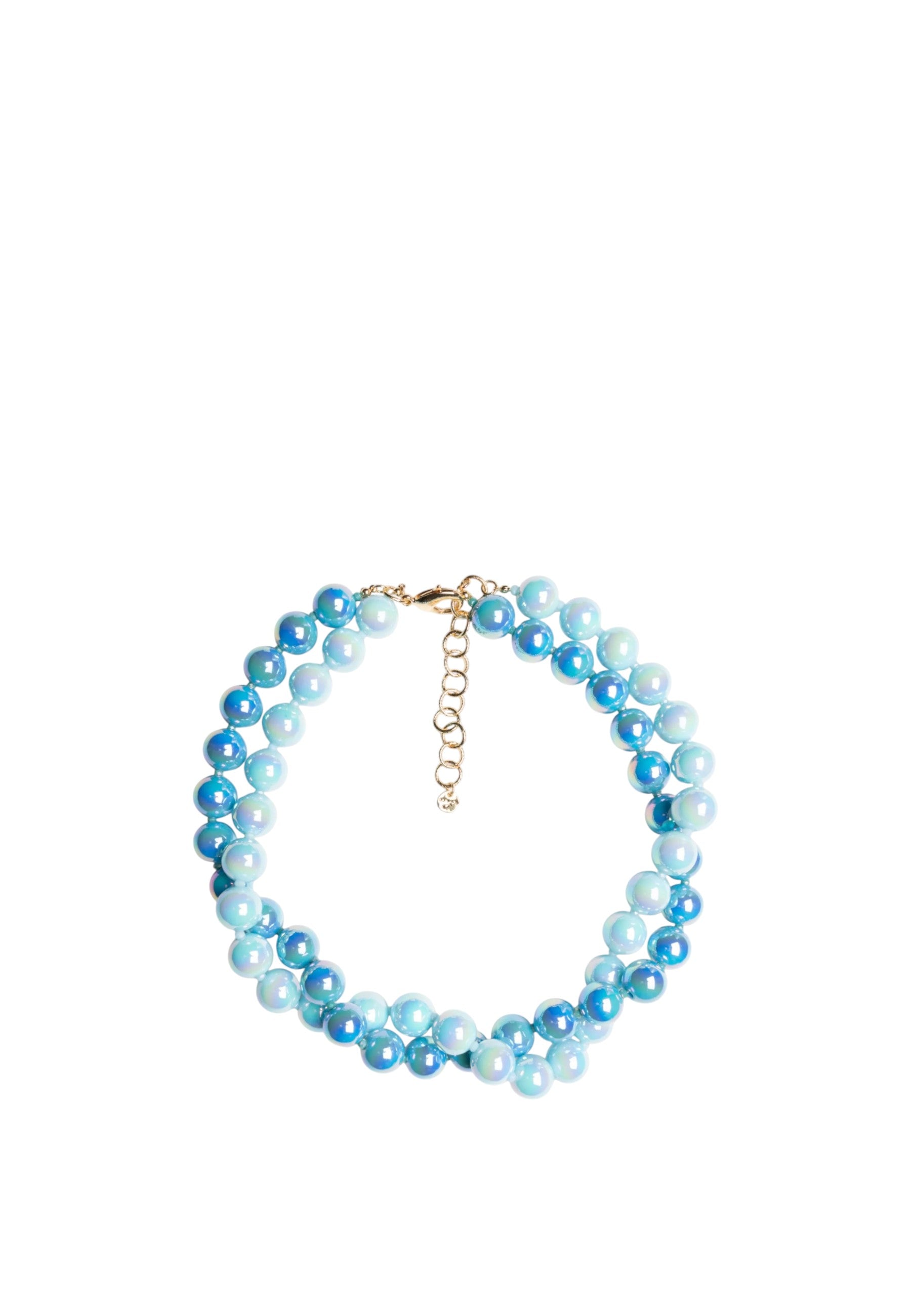 Collana girocollo con due fili di sfere in acrilico lucide tono blu Blu