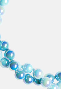 Collana girocollo con due fili di sfere in acrilico lucide tono blu Blu