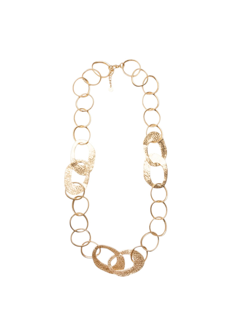 Collana lunga a catena grossa martellata in metallo antichizzato Oro