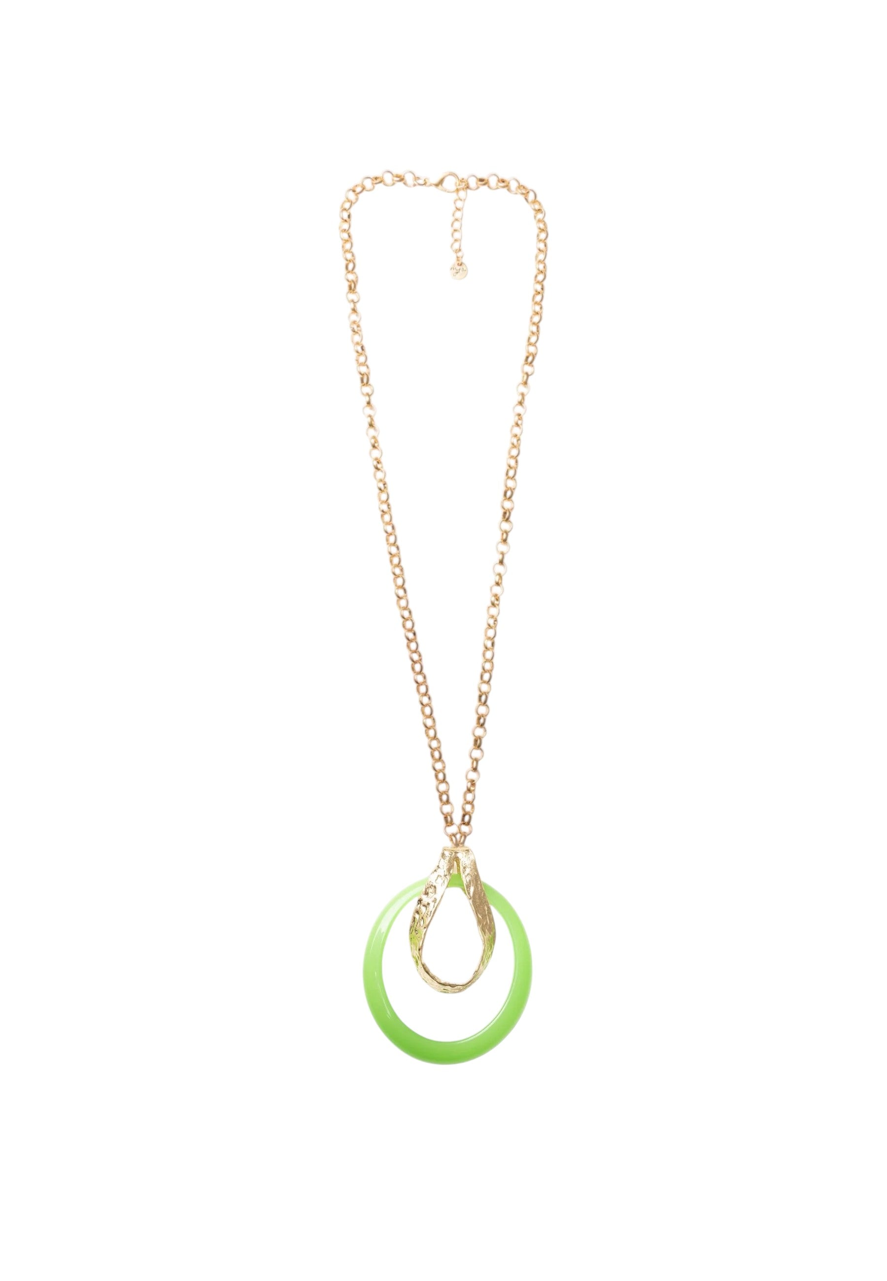 Collana lunga a catena antichizzata con pendente circolare verde Oro/verde