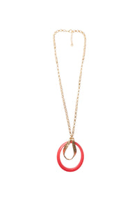 Collana lunga a catena antichizzata con pendente circolare rosa Oro/rosso
