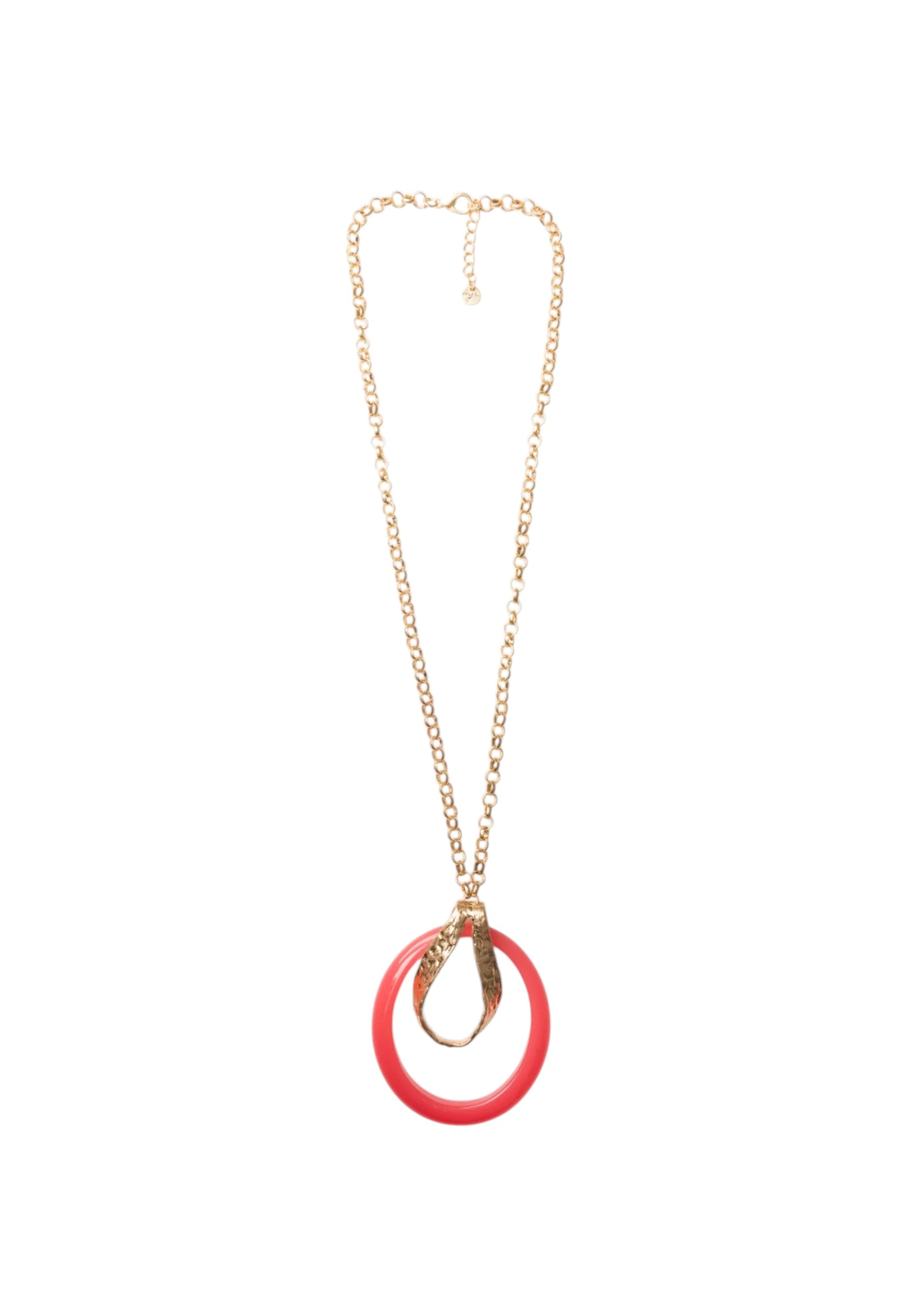 Collana lunga a catena antichizzata con pendente circolare rosa Oro/rosso