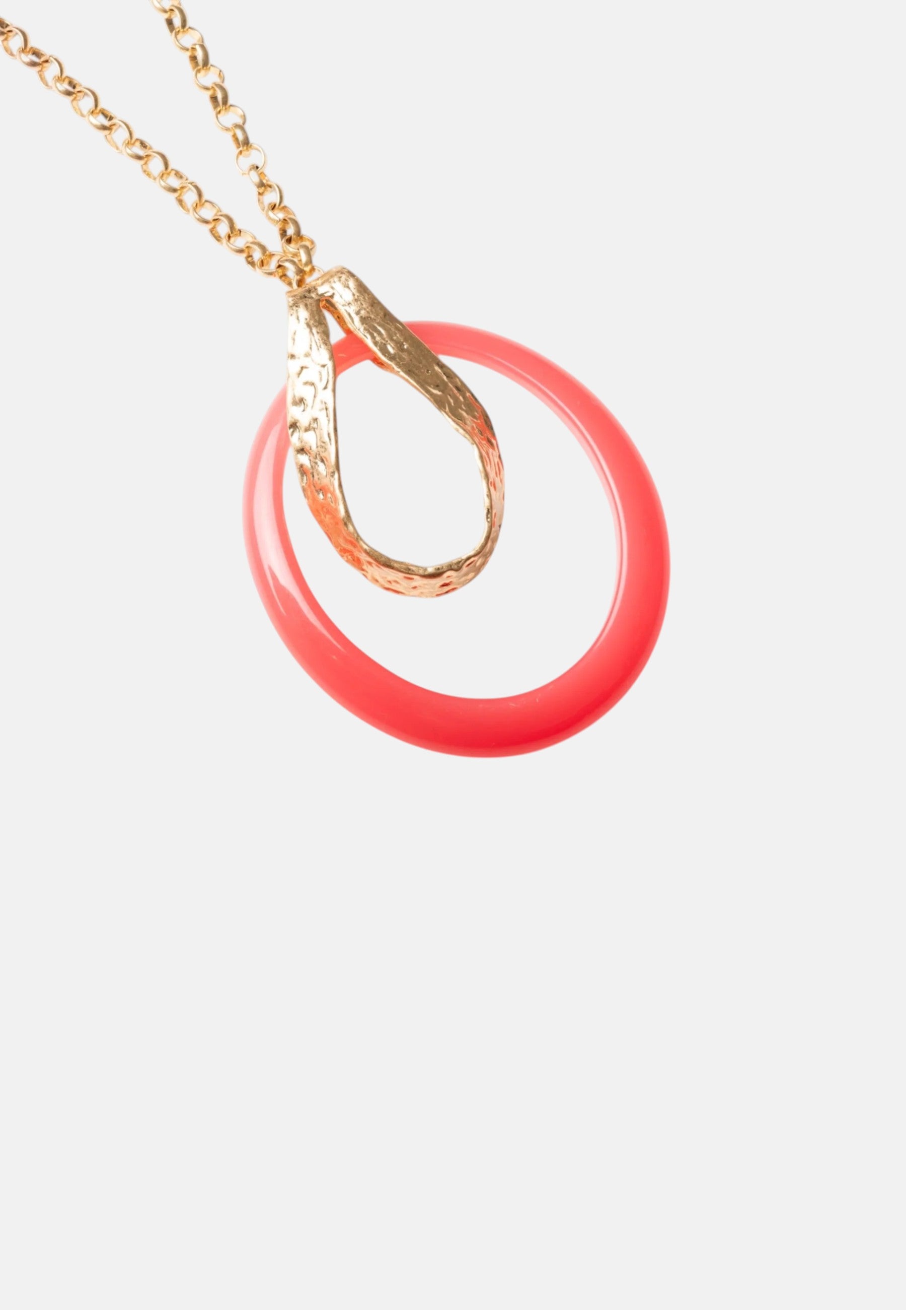 Collana lunga a catena antichizzata con pendente circolare rosa Oro/rosso