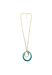 Collana lunga a catena antichizzata con pendente circolare  blu. Oro/blu