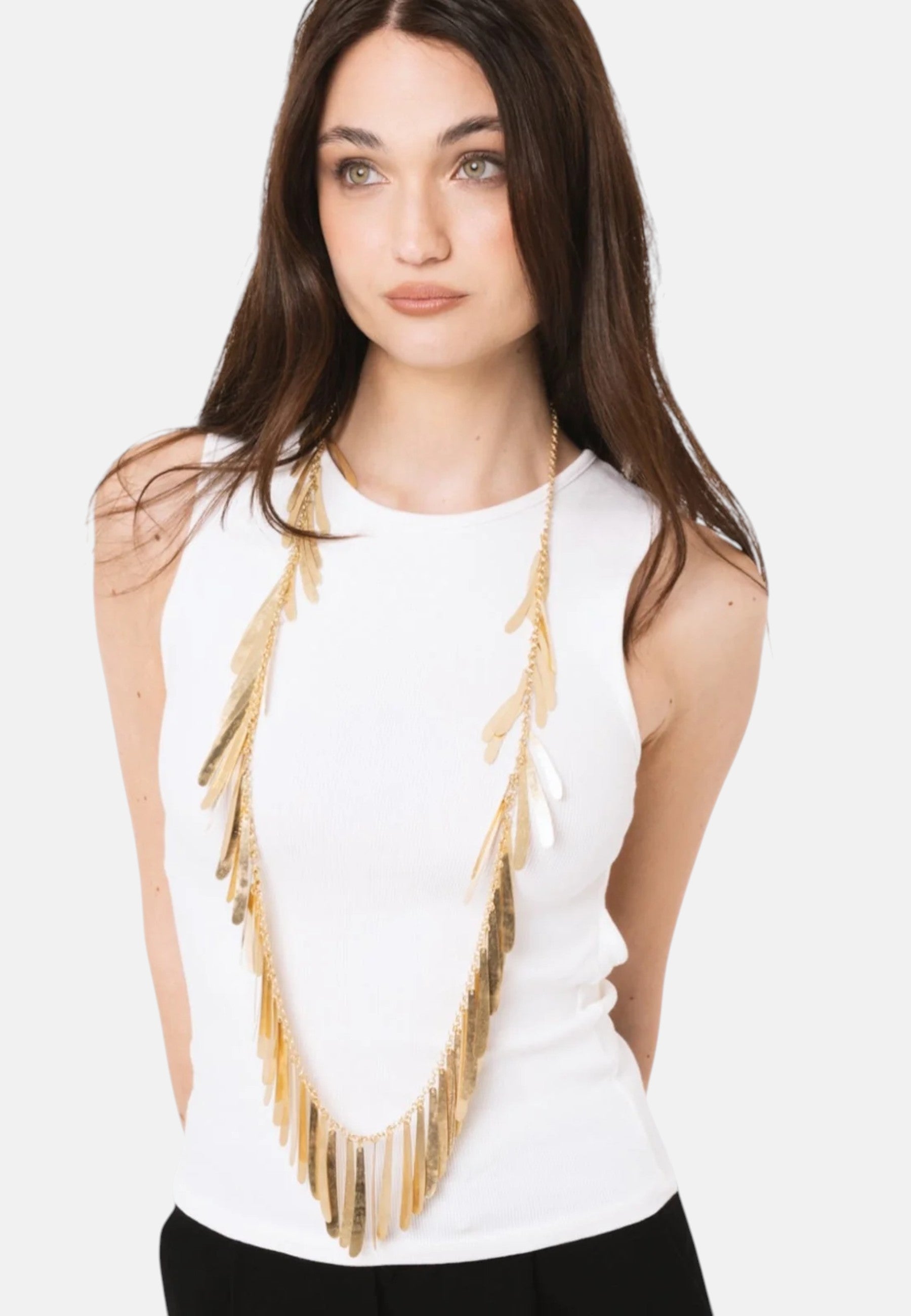 Collana lunga a catena con frange in metallo antichizzato Oro