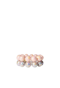 Bracciale elastico a due fili con sfere lucide in acrilico rosa e grigio Rosa/grigio