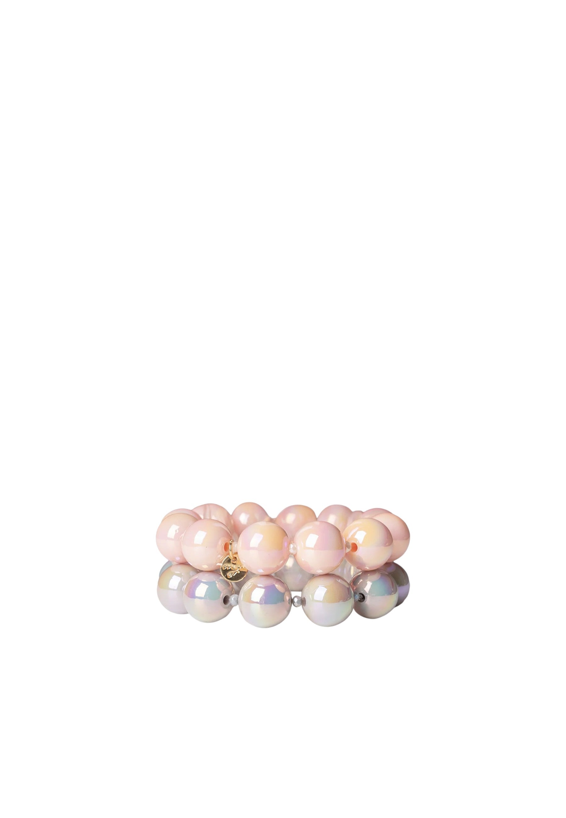 Bracciale elastico a due fili con sfere lucide in acrilico rosa e grigio Rosa/grigio
