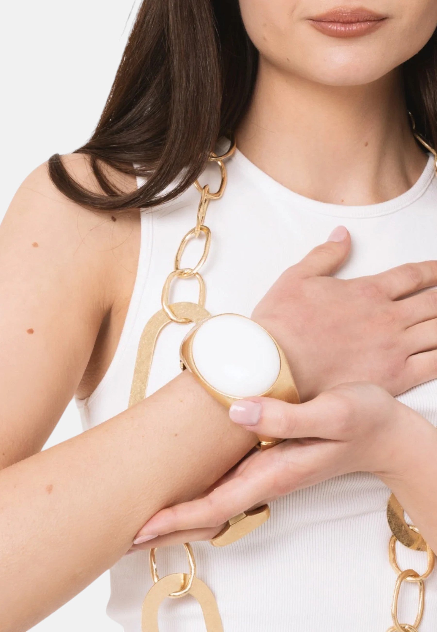 Bracciale a manetta con pietra in resina bianca Oro/bianco