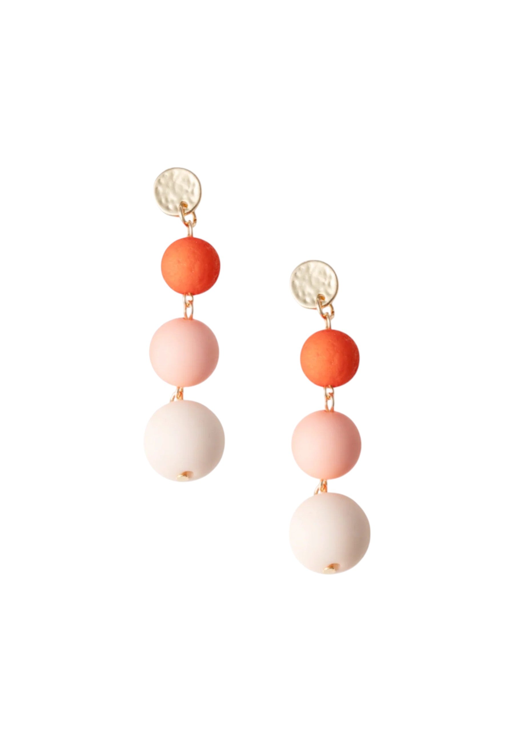Orecchini pendenti a tre sfere in acrilico tono arancio opaco Bianco/rosa/arancio