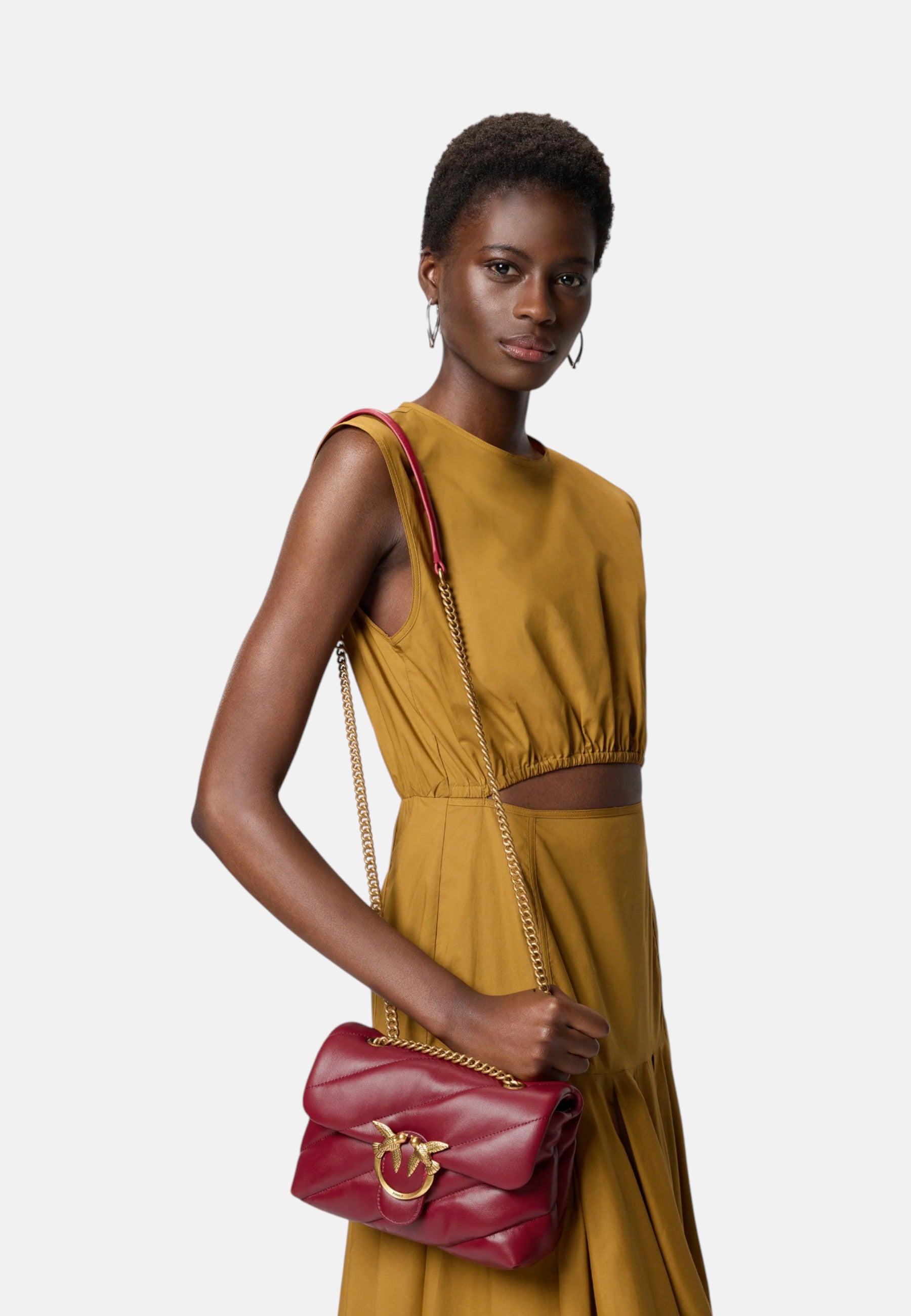 Pinko Love Mini Puff Borsa Donna in Nappa Trapuntata Rosso Scuro