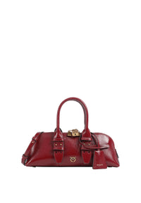 Pinko Borsa Piccola a Mano Escape Bag Horizontal in Pelle Bottalata Rosso Scuro