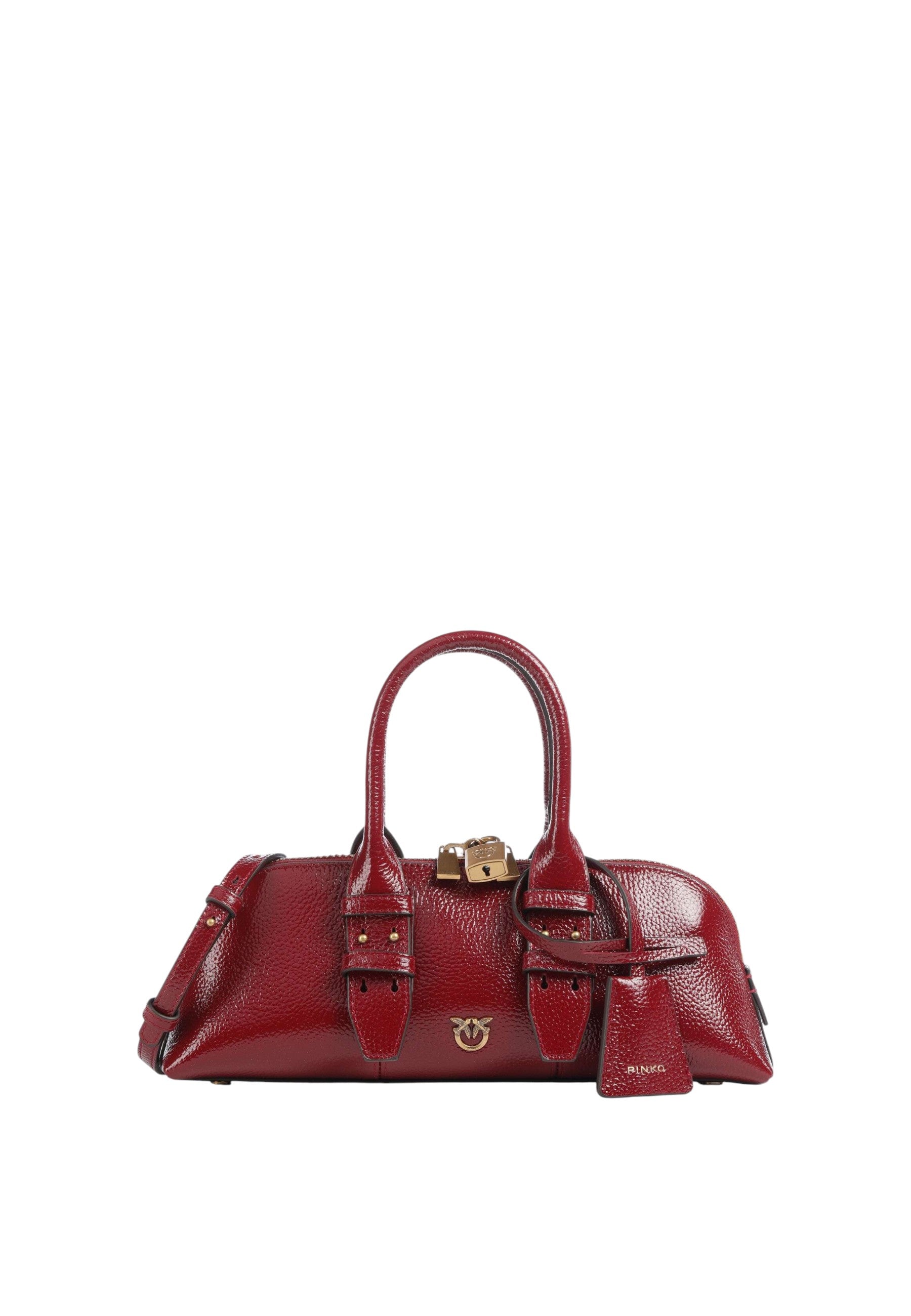 Pinko Borsa Piccola a Mano Escape Bag Horizontal in Pelle Bottalata Rosso Scuro