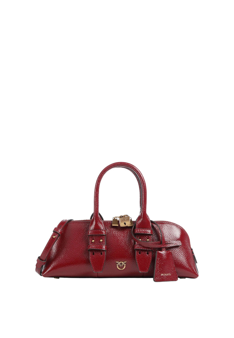 Pinko Borsa Piccola a Mano Escape Bag Horizontal in Pelle Bottalata Rosso Scuro