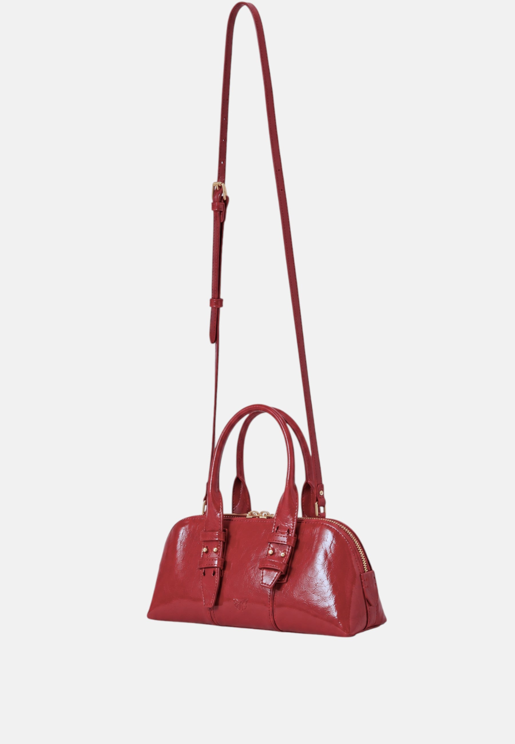 Pinko Borsa Piccola a Mano Escape Bag Horizontal in Pelle Bottalata Rosso Scuro
