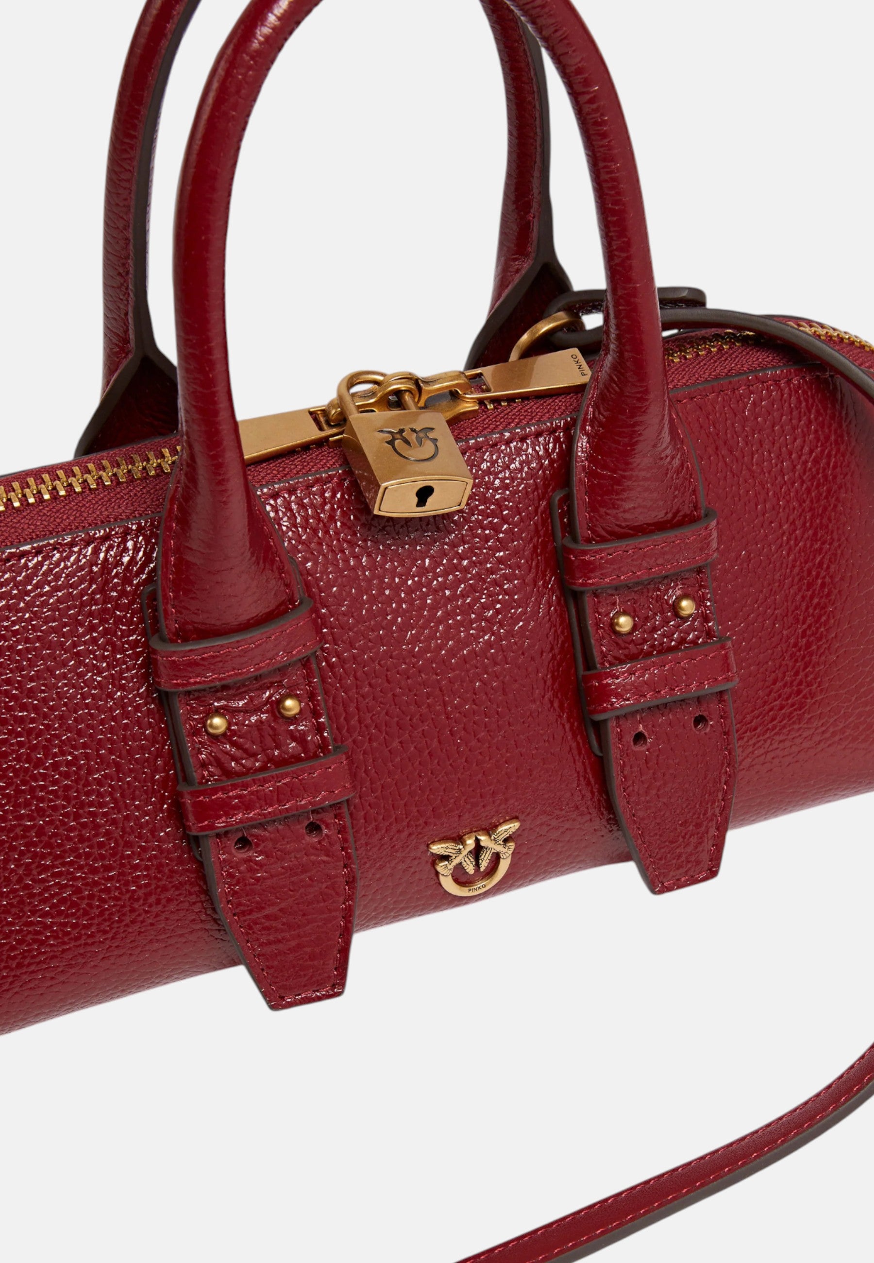 Pinko Borsa Piccola a Mano Escape Bag Horizontal in Pelle Bottalata Rosso Scuro