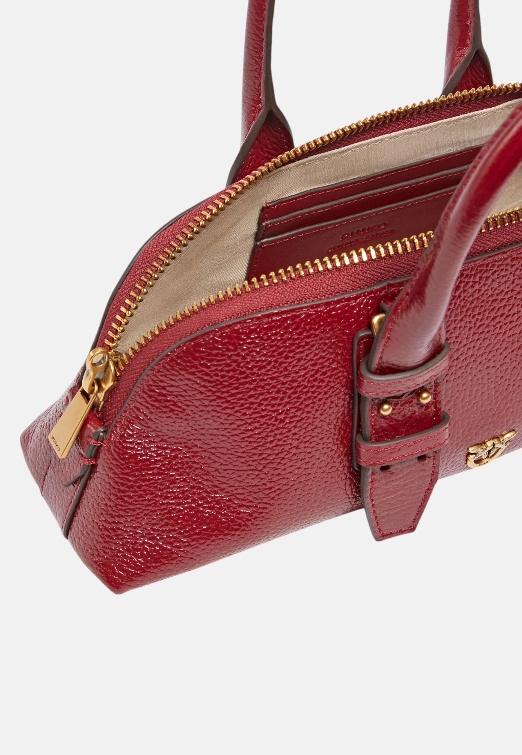 Pinko Borsa Piccola a Mano Escape Bag Horizontal in Pelle Bottalata Rosso Scuro