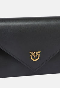 Piccola Tracolla a bustina in pelle liscia con logo Love Birds. Nero