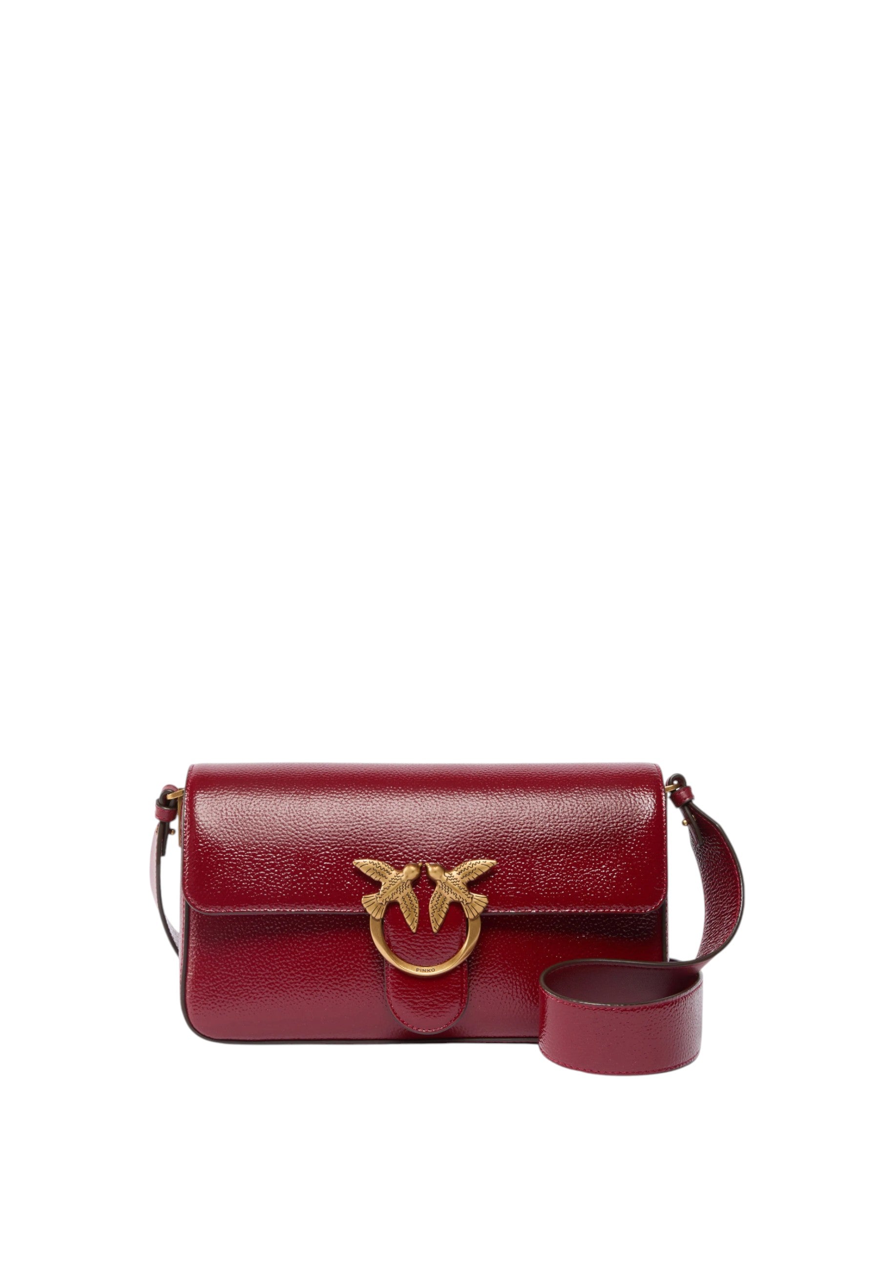 Pinko Love Bag One Slouchy Borsa a Spalla in Pelle Bottalata Rosso Scuro