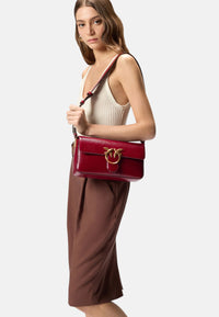 Pinko Love Bag One Slouchy Borsa a Spalla in Pelle Bottalata Rosso Scuro