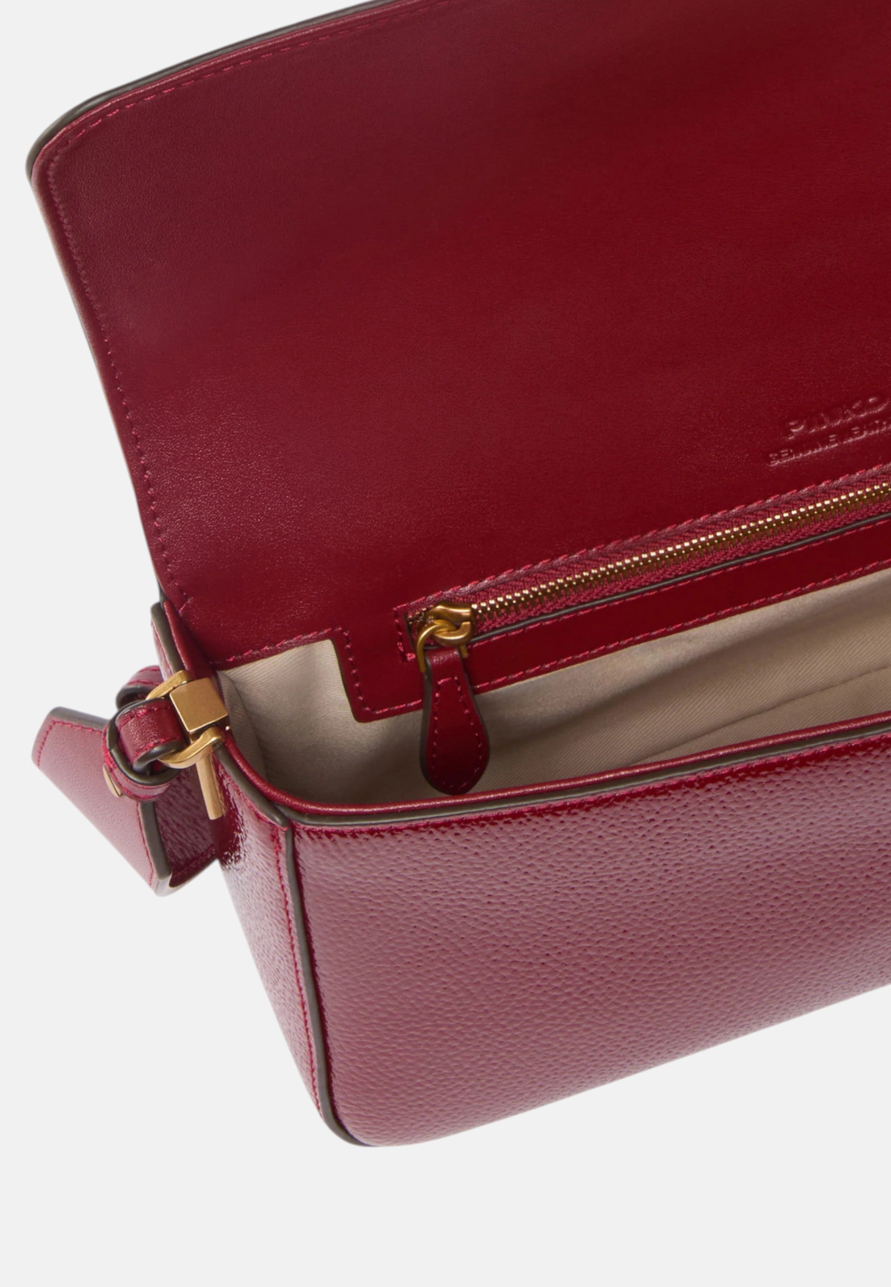 Pinko Love Bag One Slouchy Borsa a Spalla in Pelle Bottalata Rosso Scuro