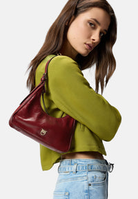 Pinko Borsa Piccola a Mano Escape Bag Horizontal in Pelle Bottalata Rosso Scuro