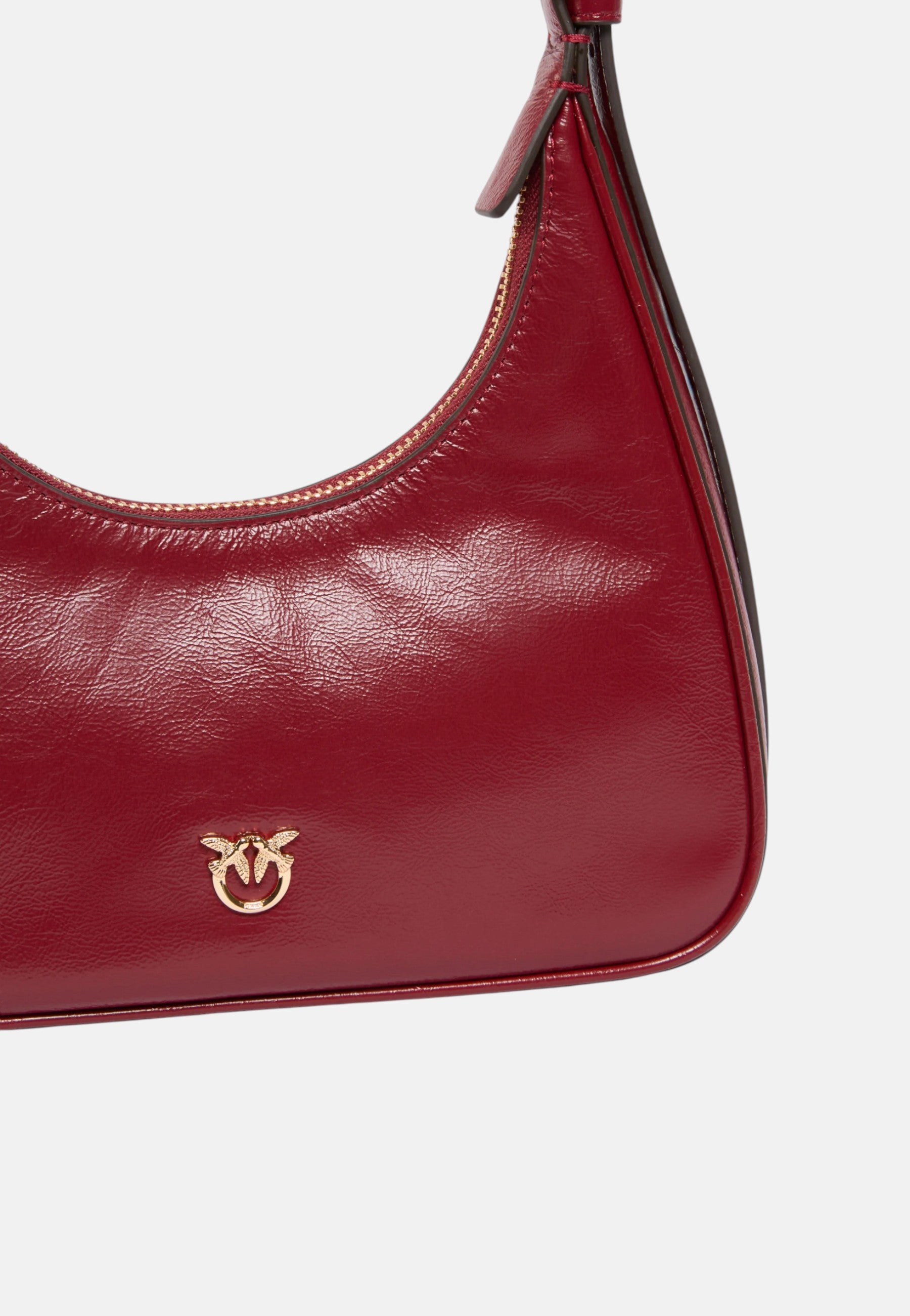 Pinko Borsa Piccola a Mano Escape Bag Horizontal in Pelle Bottalata Rosso Scuro