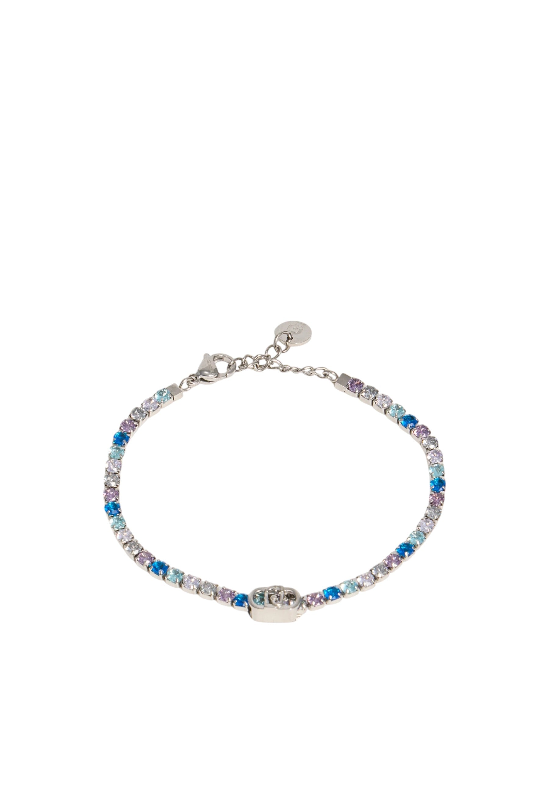 Bracciale tennis LIU-JO jewelry in acciaio con cristalli blu multicolor e logo Silver