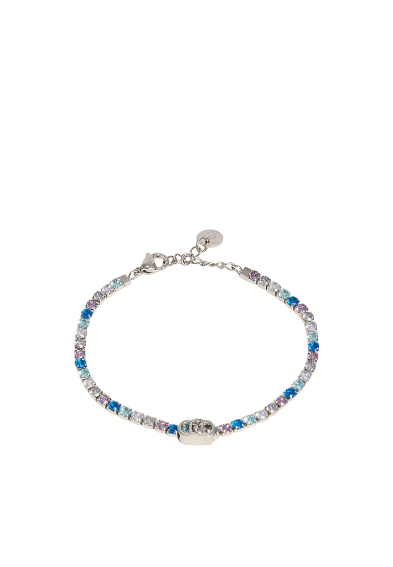 Bracciale tennis LIU-JO jewelry in acciaio con cristalli blu multicolor e logo Silver